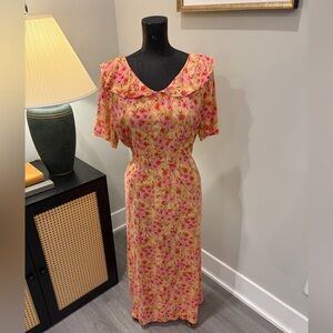 VTG R&K Originals Retro Floral Pink & Orange Cottage Grandmacore Maxi Dress 12